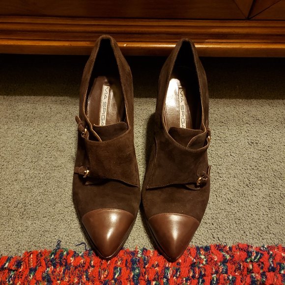 Via Spiga Brown Suede Double Monk Strap Booties/Pumps - Picture 1 of 6